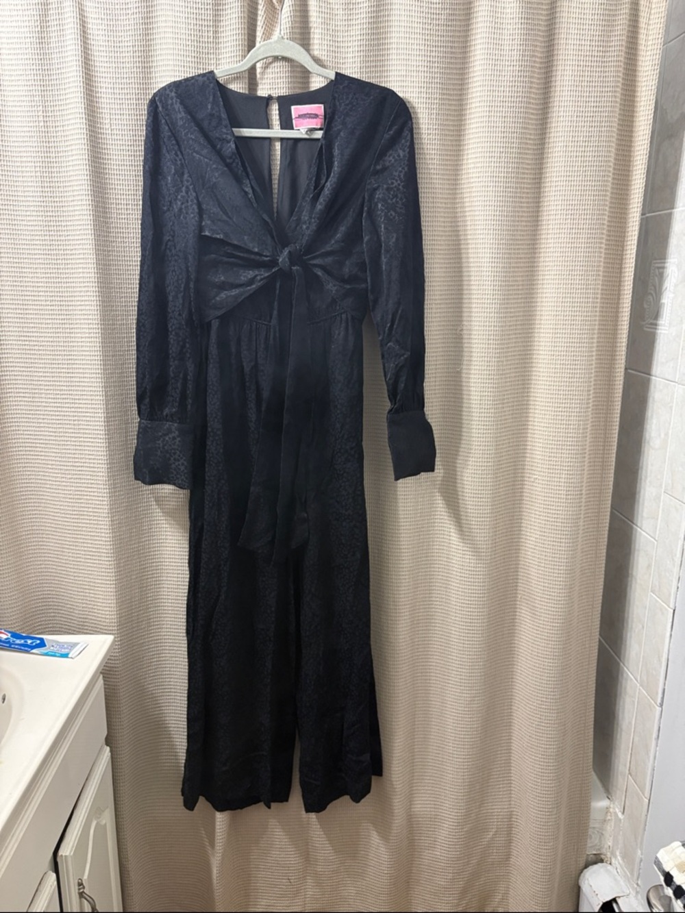 kate spade Black Satin Jumpsuit with Tie Detail